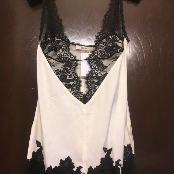 Celine Tops - Celine silk and black lace encrusted camisole top